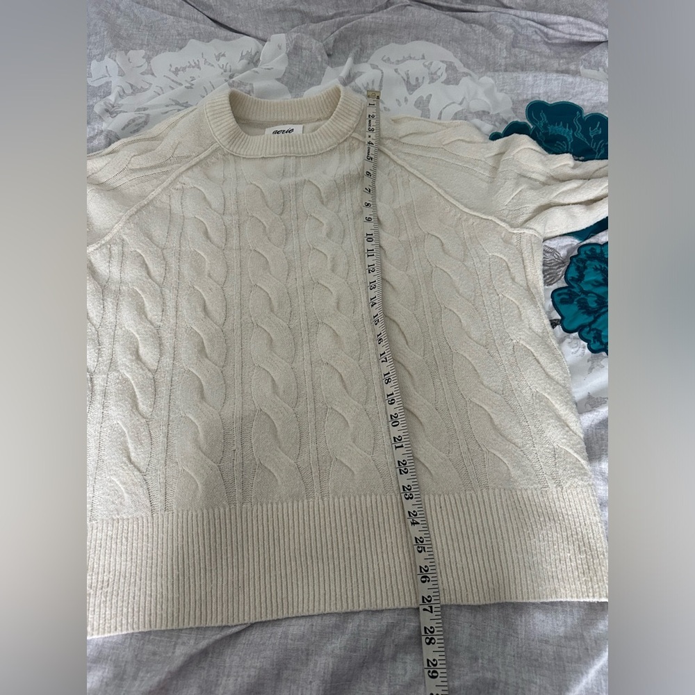 Aerie Sweater Women’s M Cream Oversized Cable Knit Crewneck Pullover - Picture 7 of 8